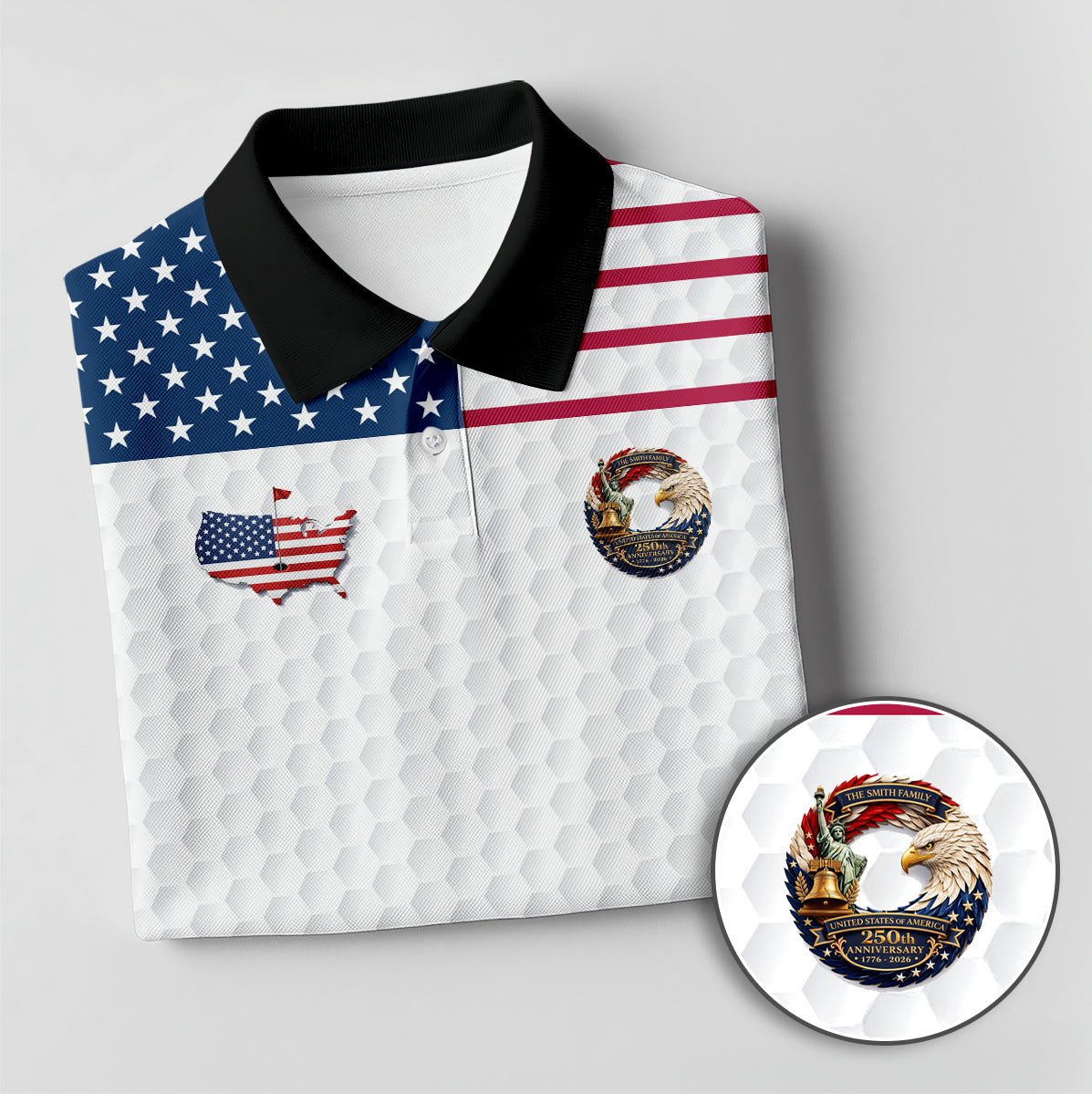 Custom USA Flag Golf Polo Shirt Golf Ball Texture Patriotic Performance