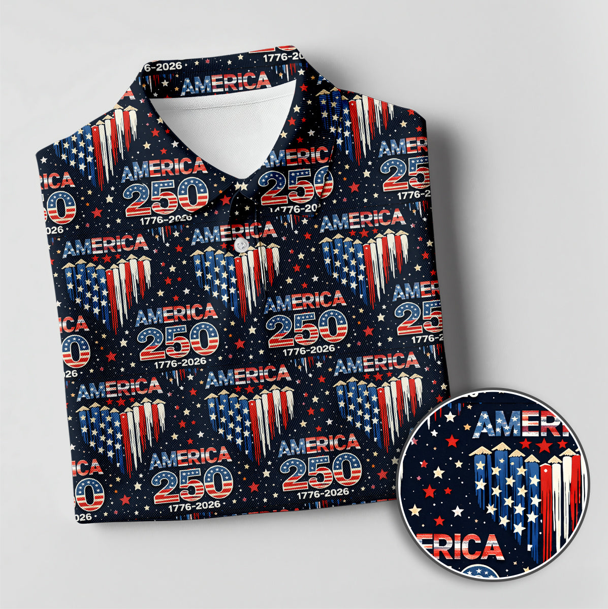 America 250 Golf Polo Patriotic Stars Flag Performance Shirt