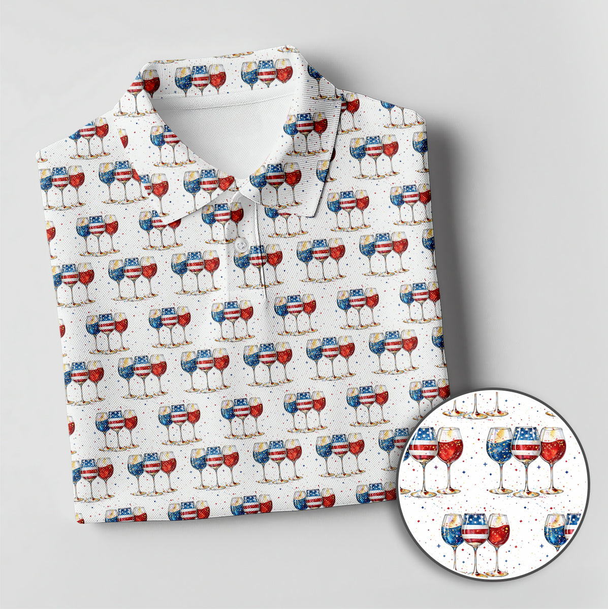 Patriotic Wine Glass Golf Polo USA Party Print Performance Shirt