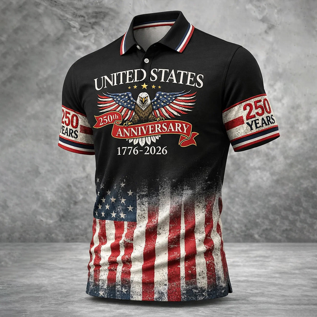 Golf Polo Shirt for Men, USA 250th Anniversary Eagle Flag, Unique Golf Gift