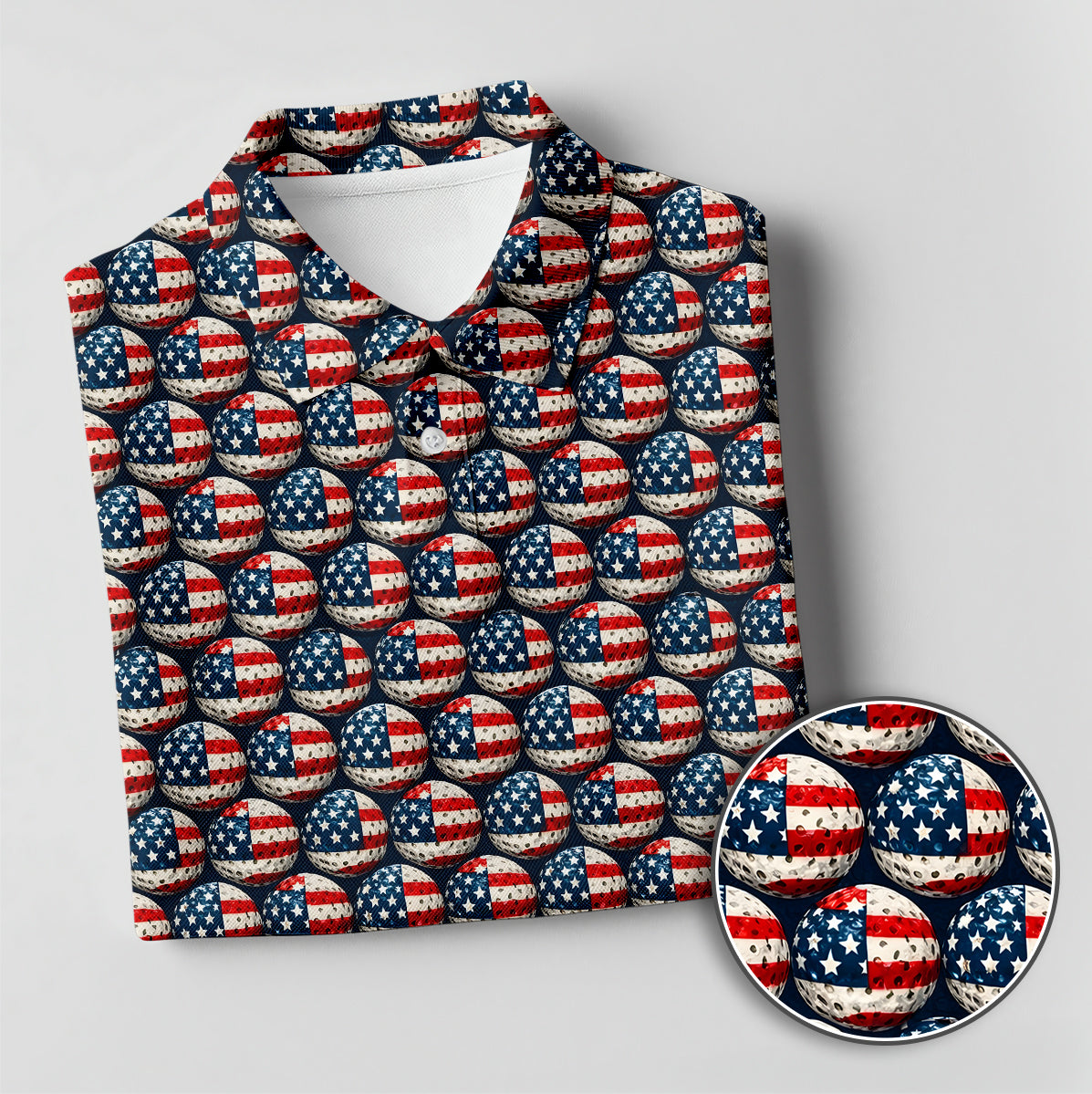 USA Flag Golf Ball Print Polo Shirt Patriotic Performance Golf Shirt