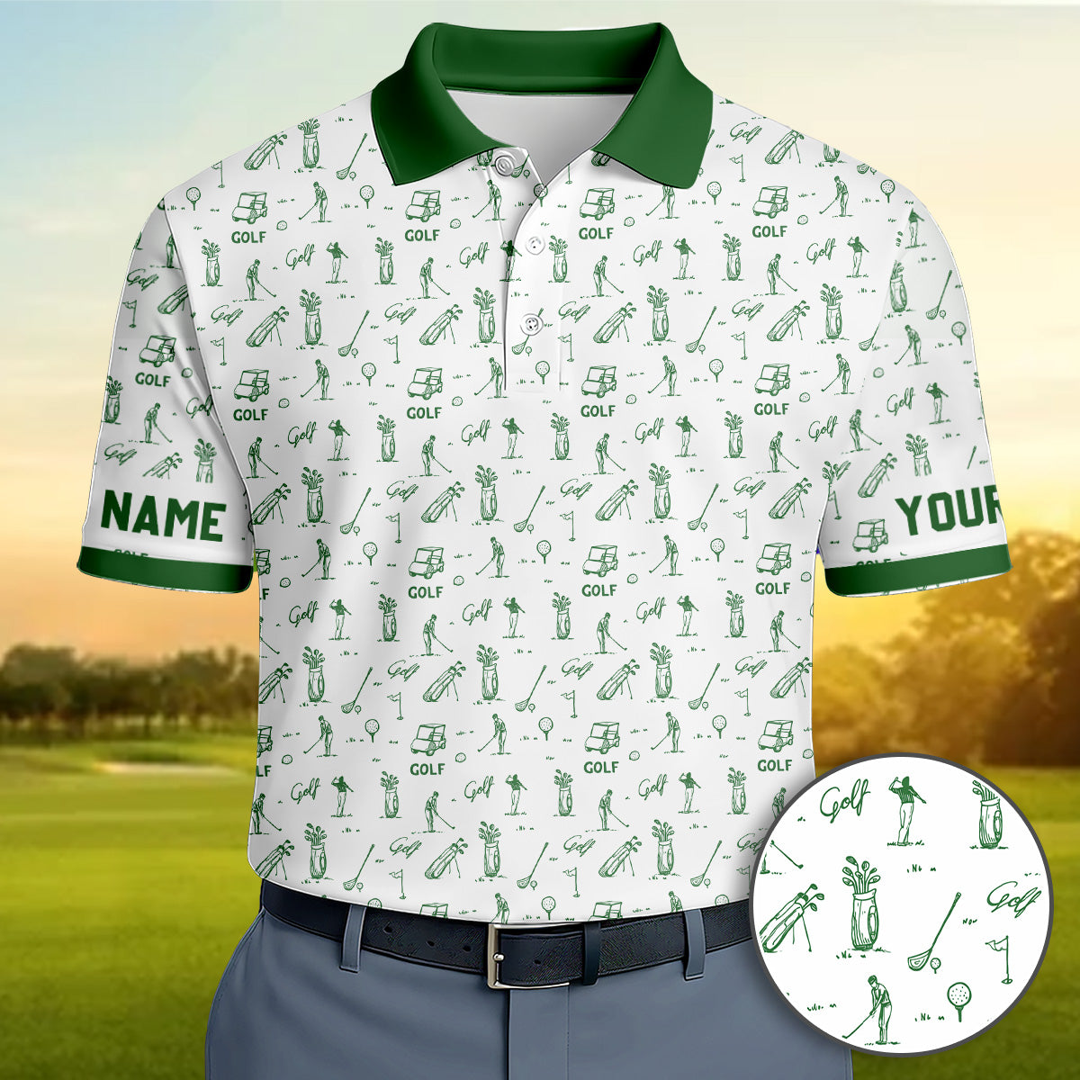 Personalized Golf Polo Shirt Men, Golf Pattern, Custom Name Gift