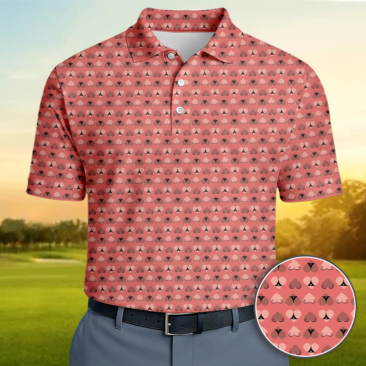 Golf Polo Shirt for Men, Funny Heart Pattern, Unique Golf Gift