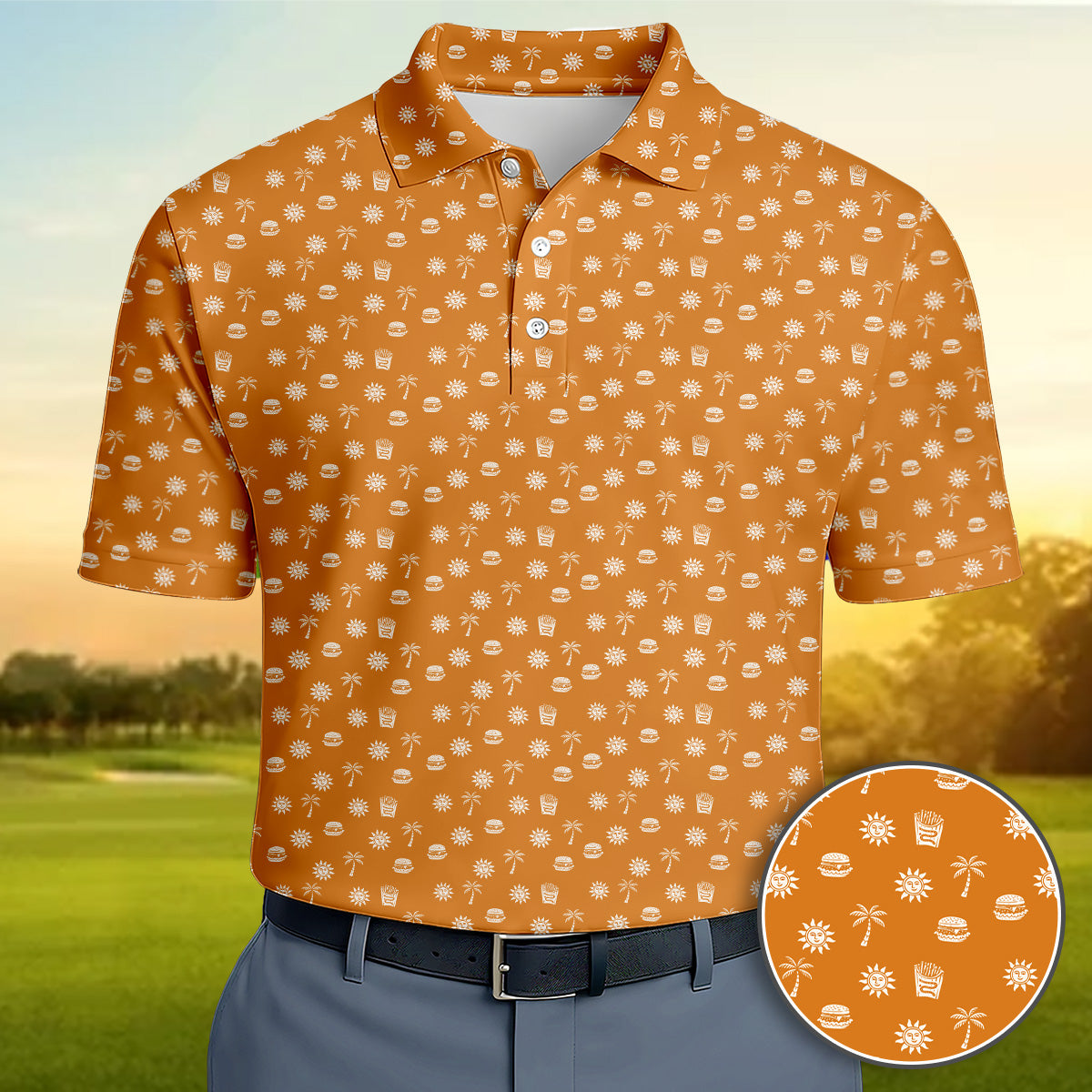 Golf Polo Shirt for Men, Summer Beach Food Pattern Golf Shirt, Unique Golf Gift for Dad