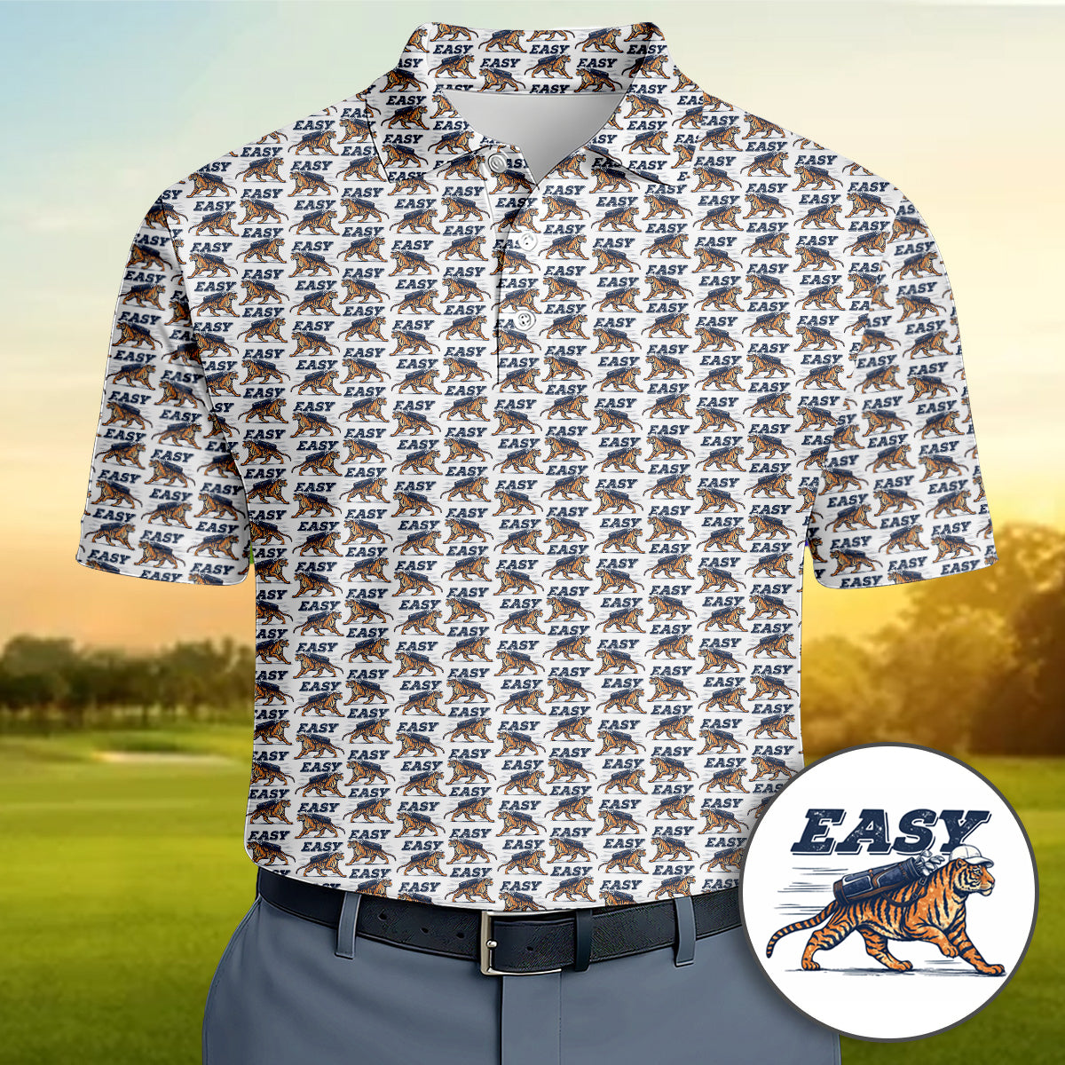 Golf Polo Shirt for Men, Tiger Golf Pattern Easy Swing Shirt, Unique Golf Gift for Dad