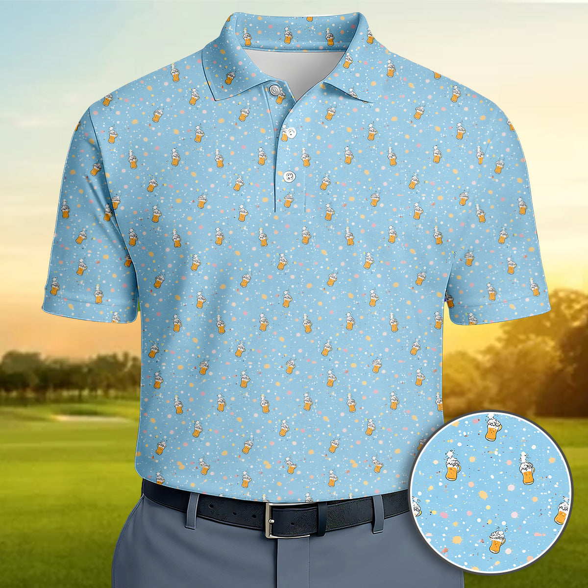 Golf Polo Shirt for Men, Funny Beer Pattern Golf Shirt, Golf Gift