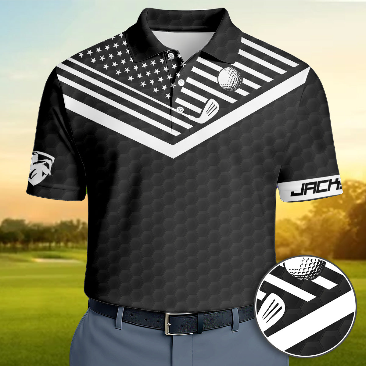 Personalized Golf Polo Shirt for Men, USA Flag Swing Quote, Funny Golf Gift