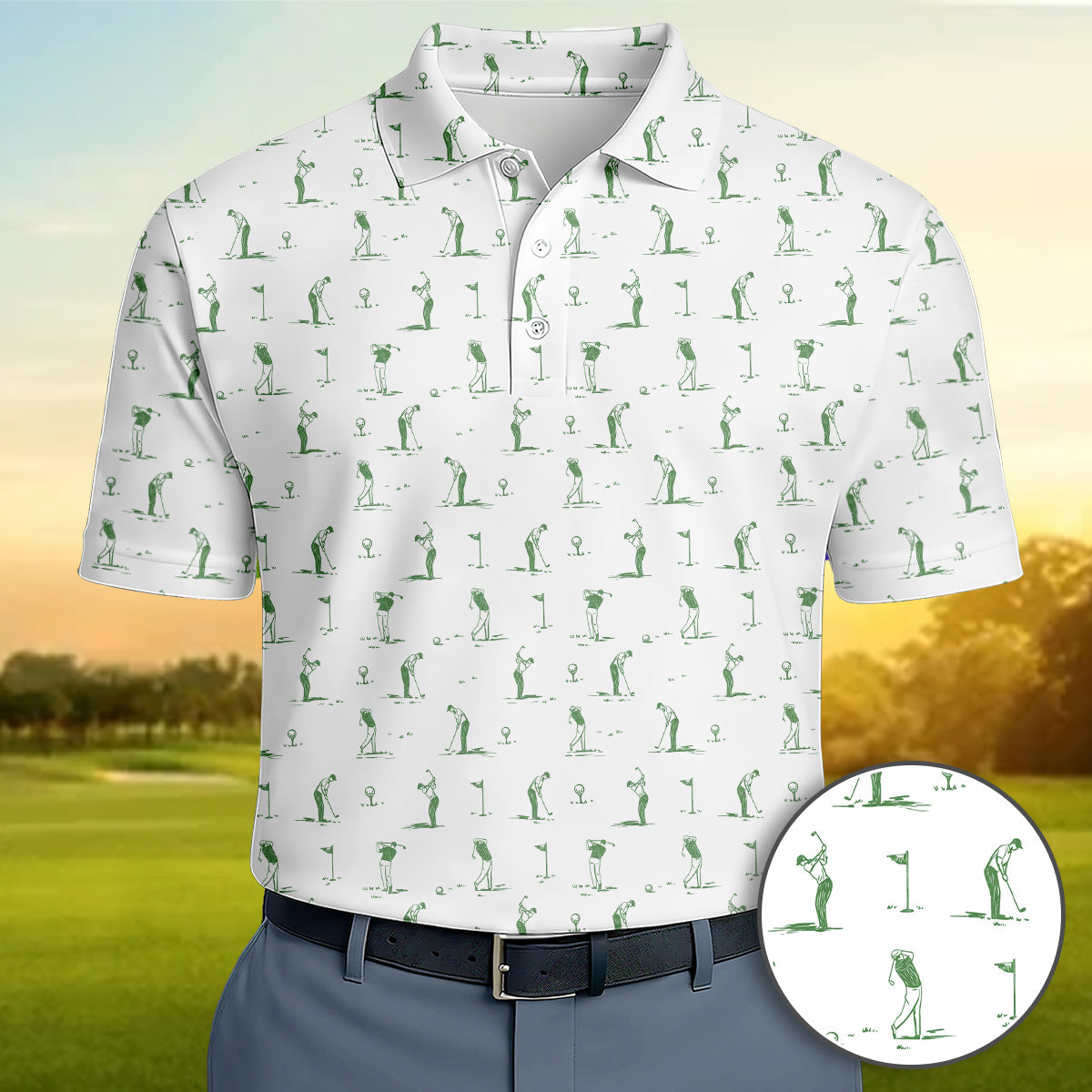 Golf Polo Shirt for Men, Classic Golfer Swing Pattern Shirt, Unique Golf Gift for Dad