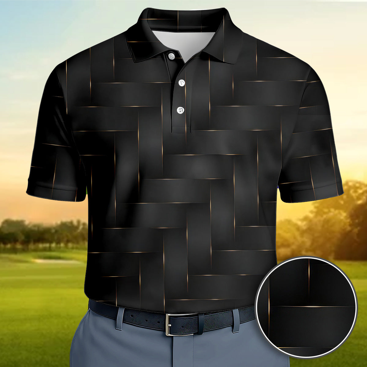 Golf Polo Shirt for Men, Woven Line Pattern, Modern Performance Top