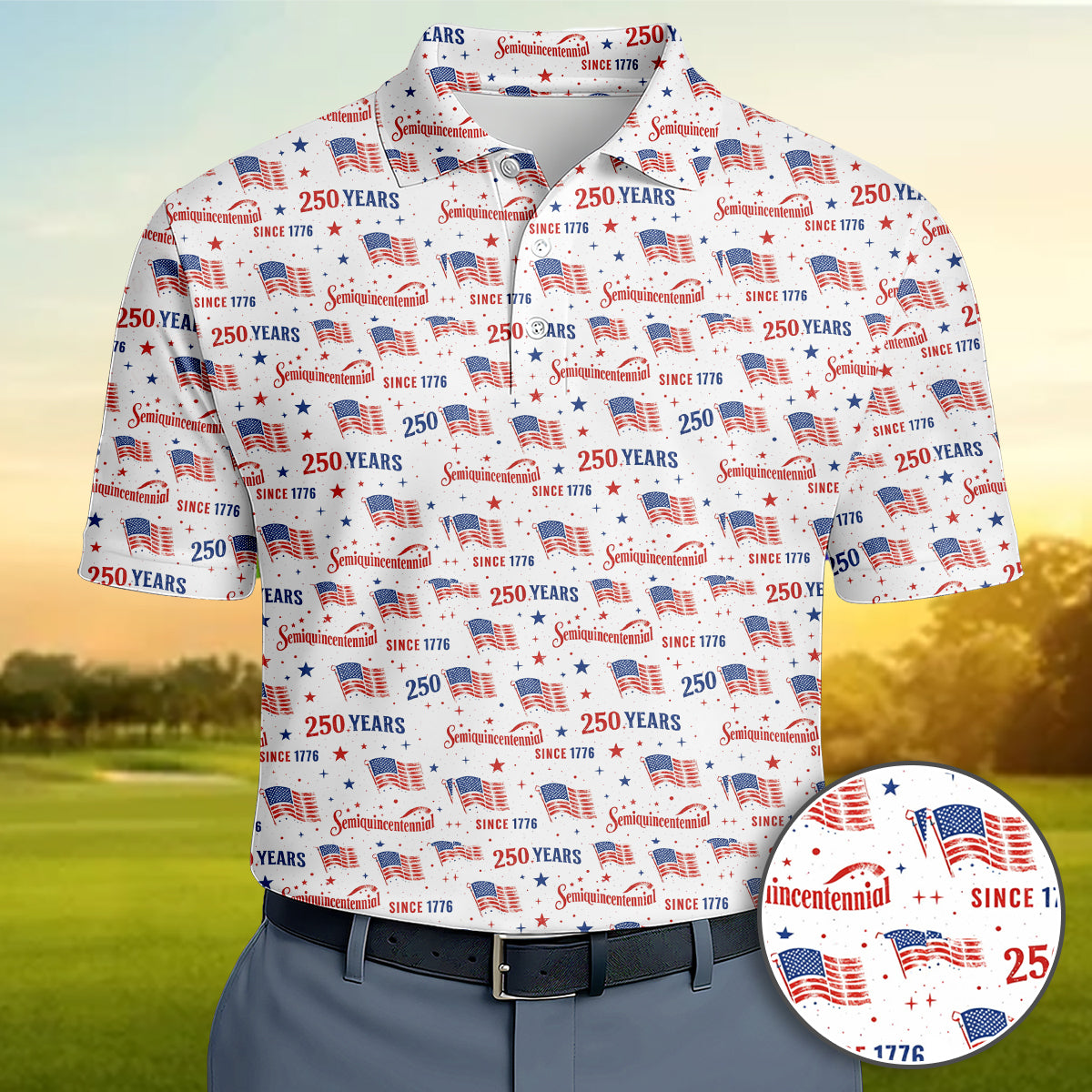 USA 250 Years Golf Polo Patriotic Flag Semiquincentennial Shirt