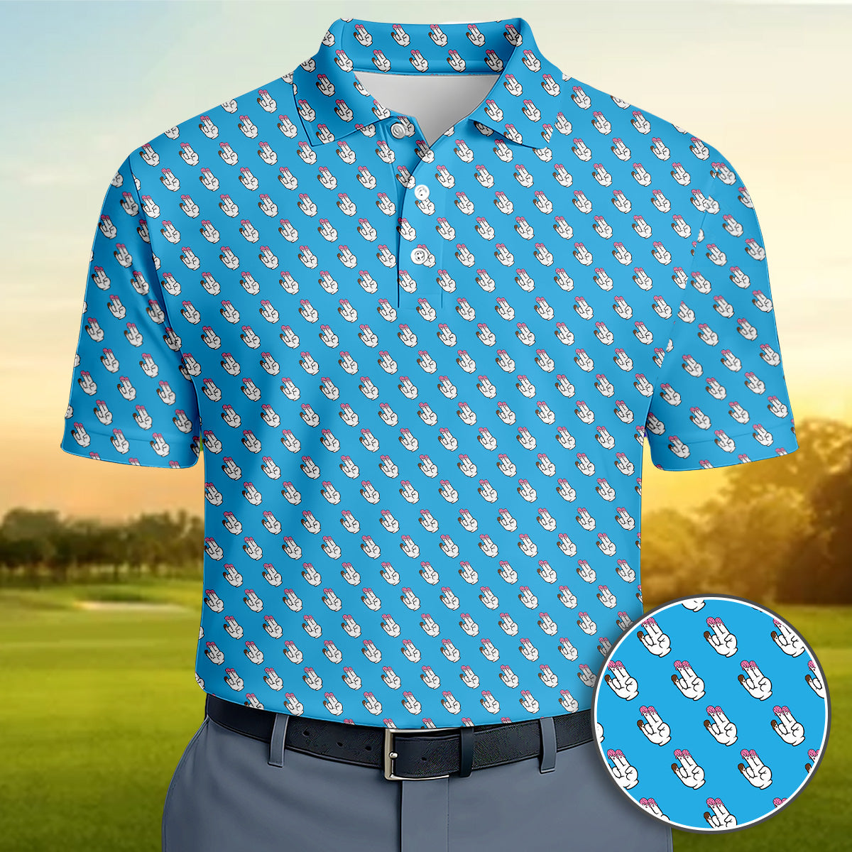 Golf Polo Shirt for Men, Funny Hand Gesture Pattern, Unique Golf Gift