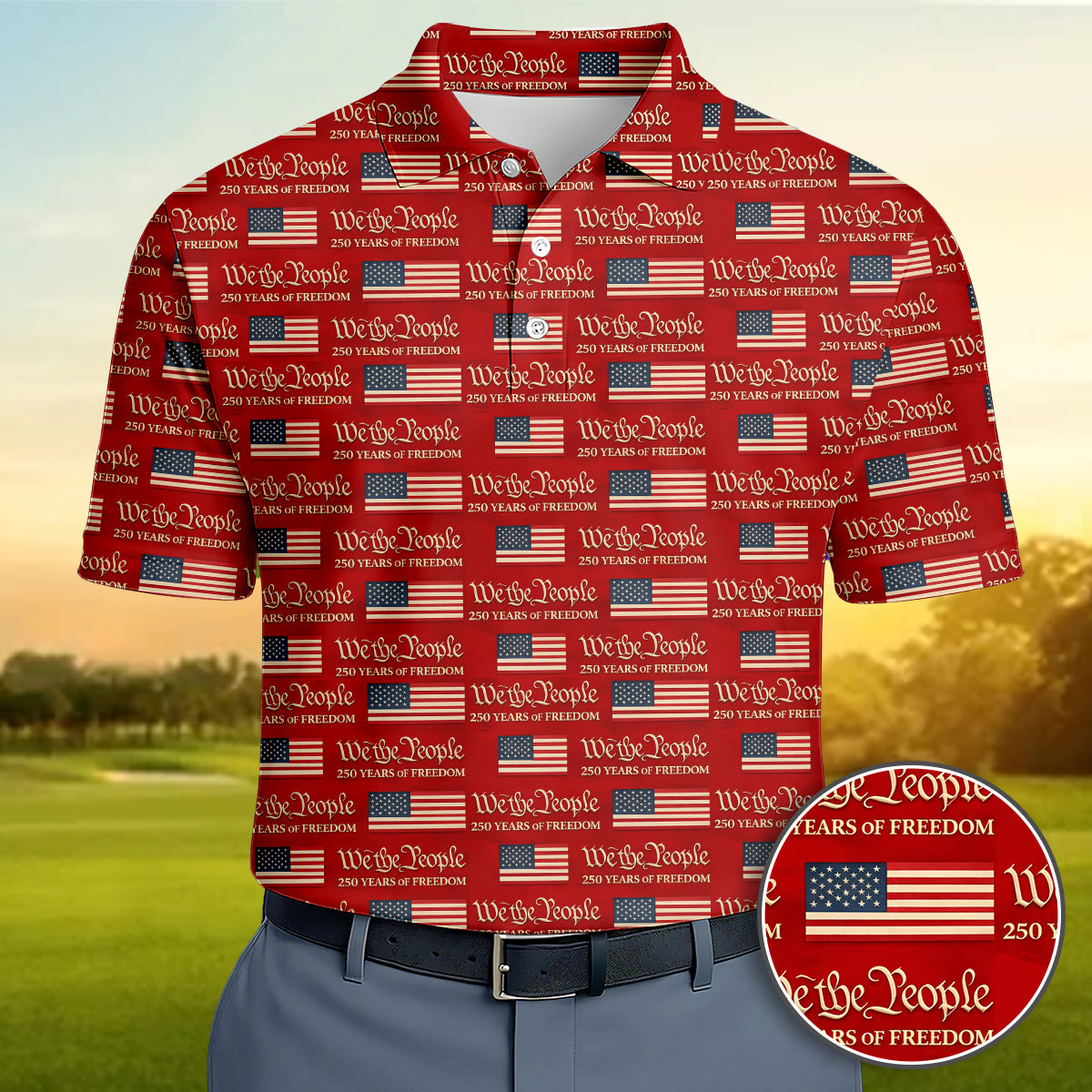 Men Golf Polo Patriotic USA Flag We The People Performance Shirt