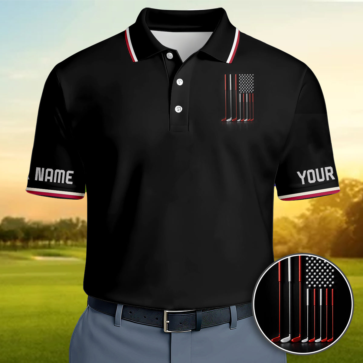 Custom Golf Polo Shirt USA Flag Clubs Performance Men