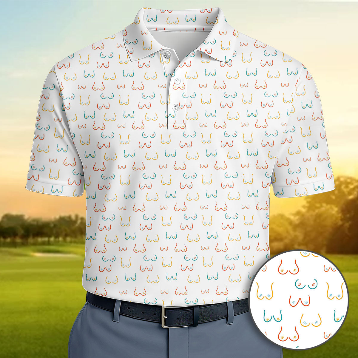 Golf Polo Shirt for Men, Funny Boob Pattern, Unique Golf Gift