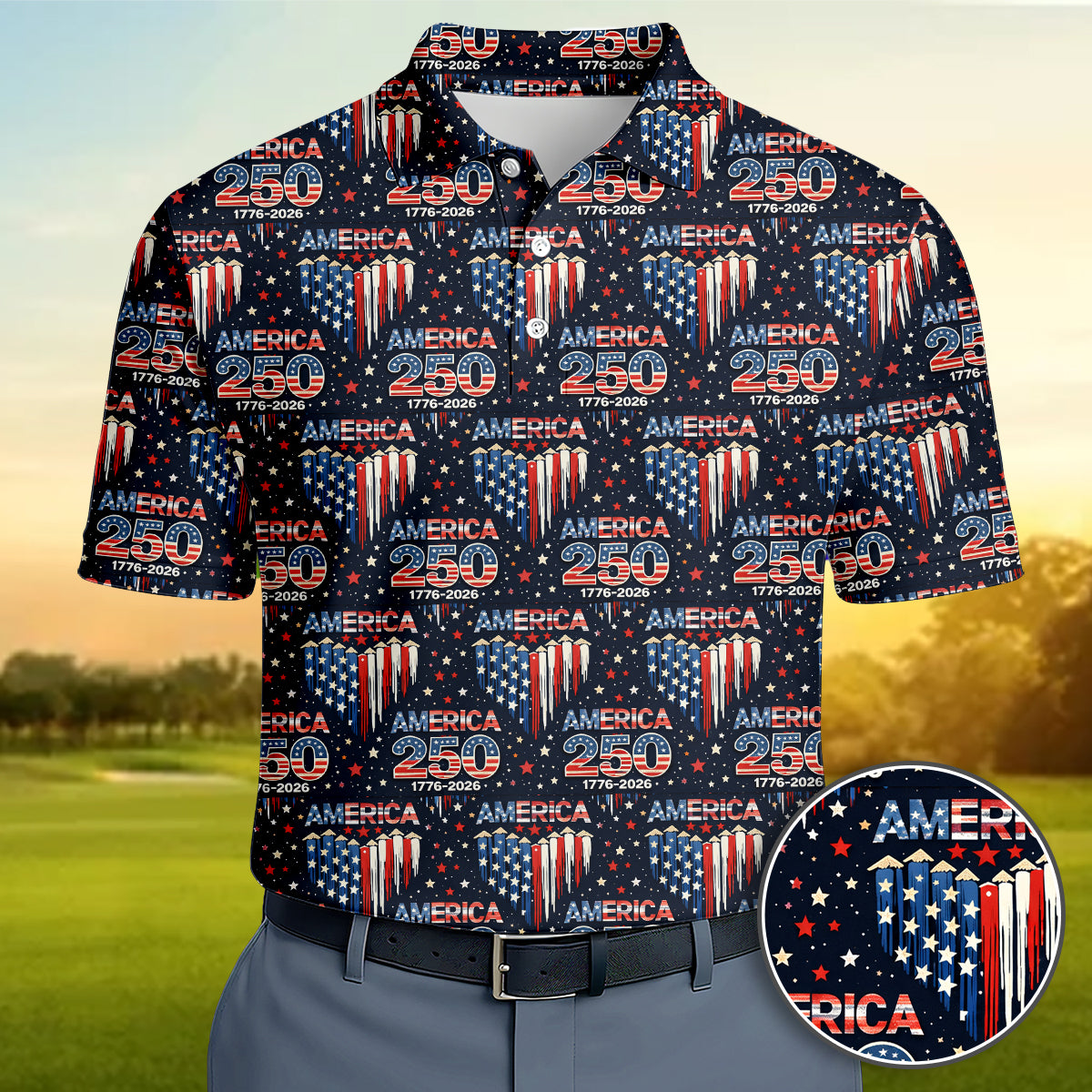 America 250 Golf Polo Patriotic Stars Flag Performance Shirt