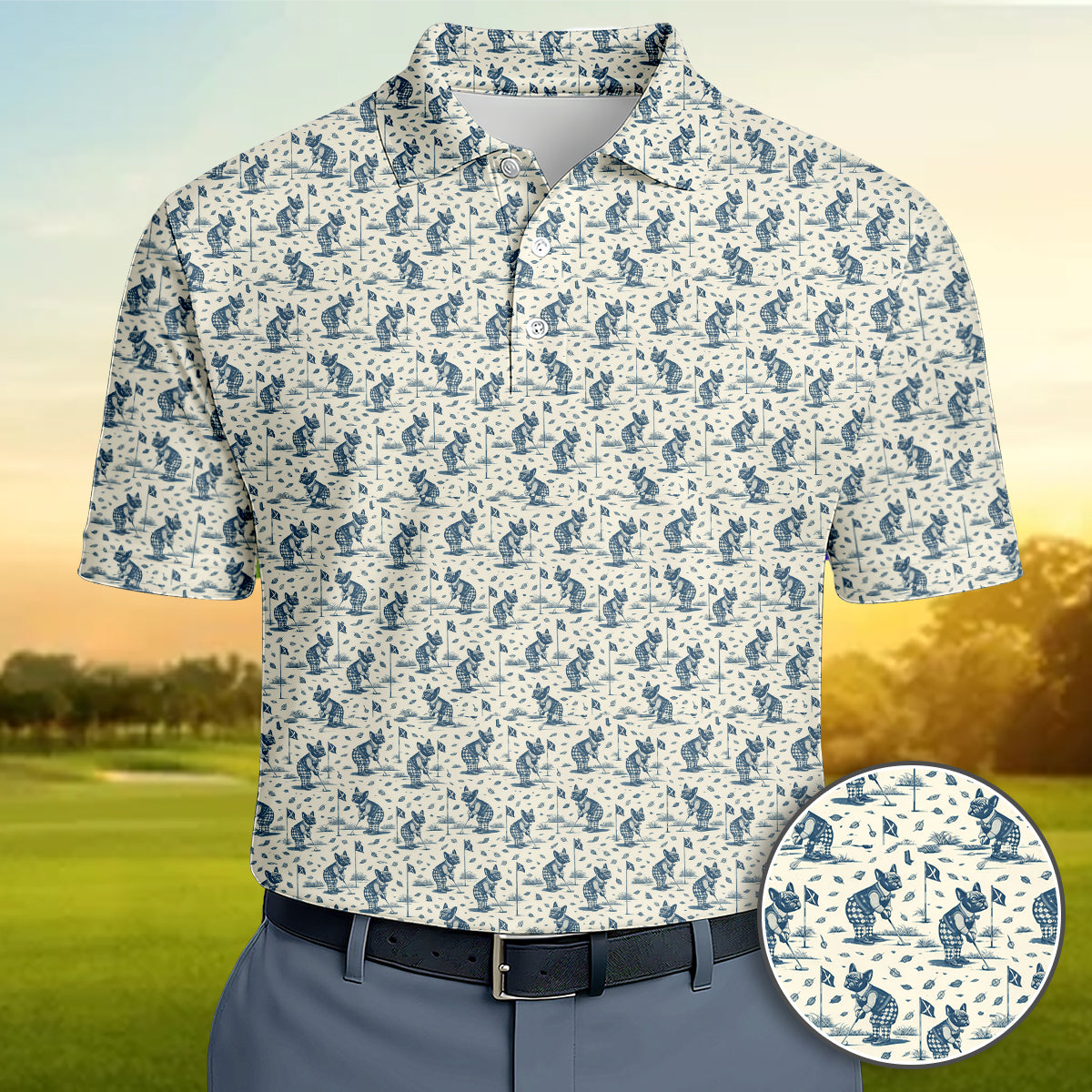 Golf Polo Shirt for Men, French Bulldog Golf Pattern Shirt, Unique Golf Gift for Dad