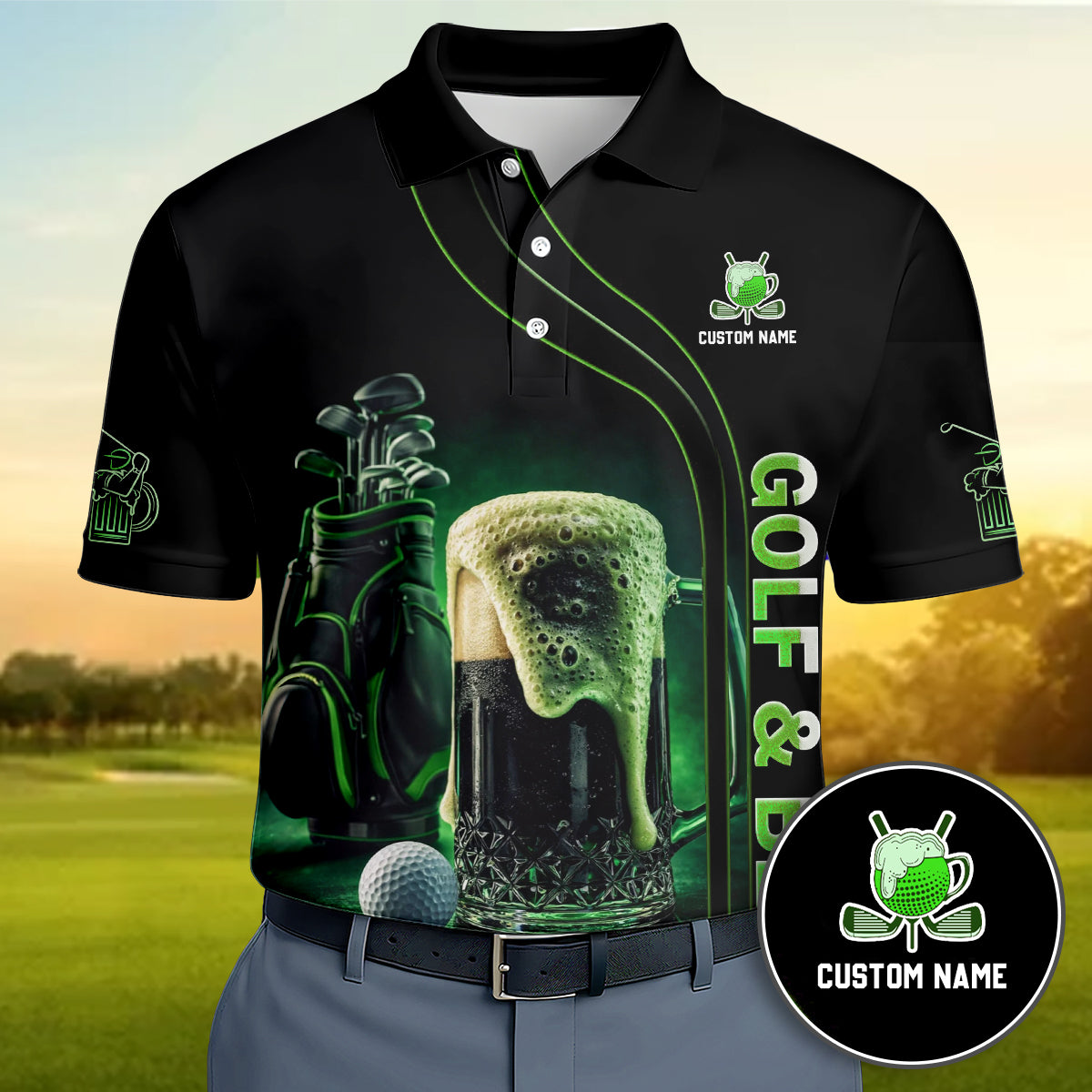 Men Golf Polo Funny Golf Beer Custom Name Breathable Performance Shirt