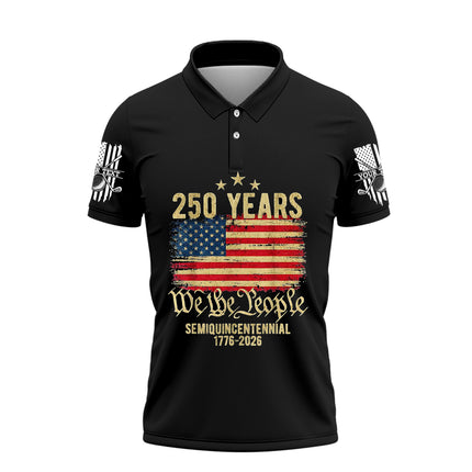 USA 250 Years We The People 1776–2026 Patriotic Golf Polo Shirt for Men American Flag Semiquincentennial Golf Shirt 4th of July Golfer Gift