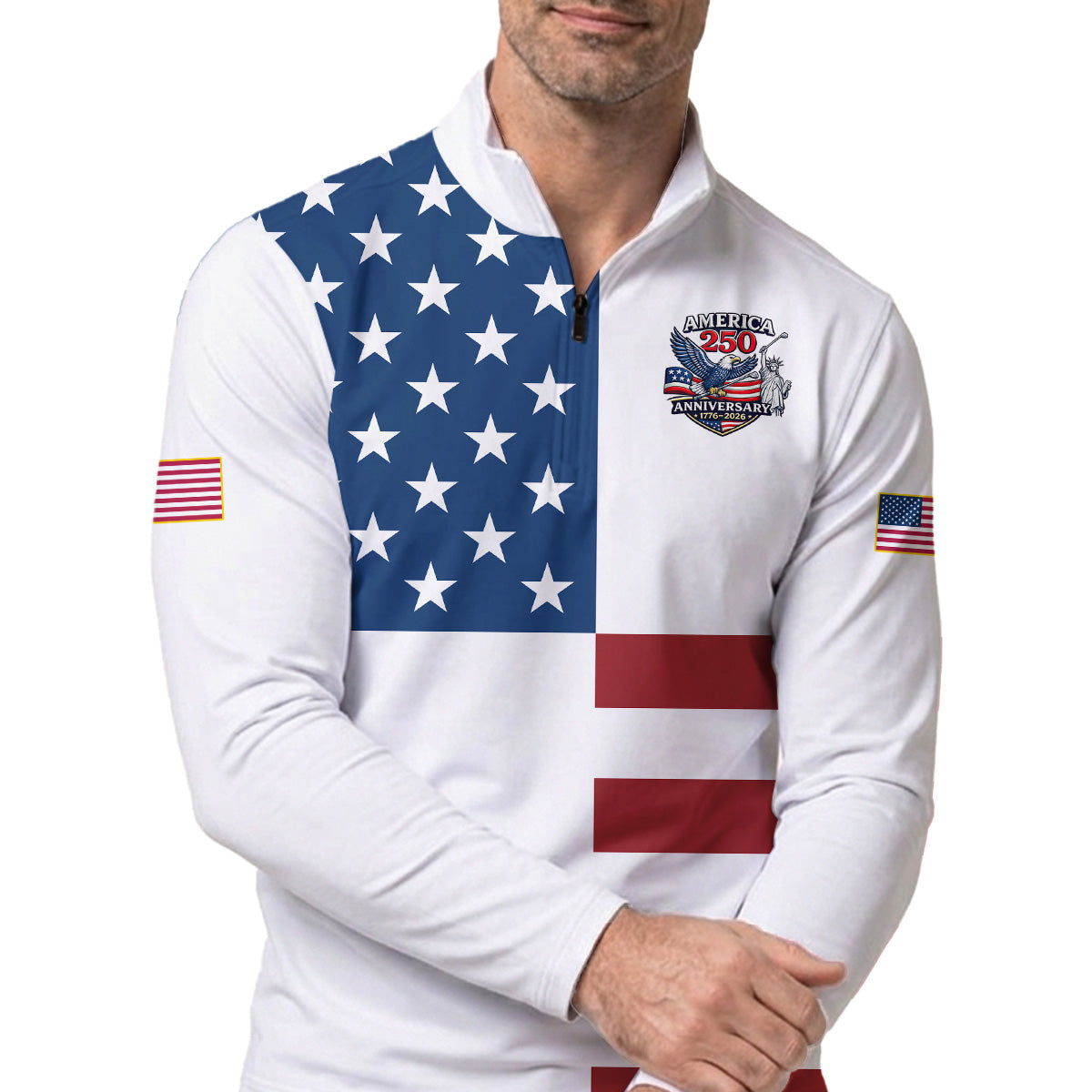 Golf Polo Shirt for Men, America 250 Anniversary Flag Design, Patriotic Golf Gift