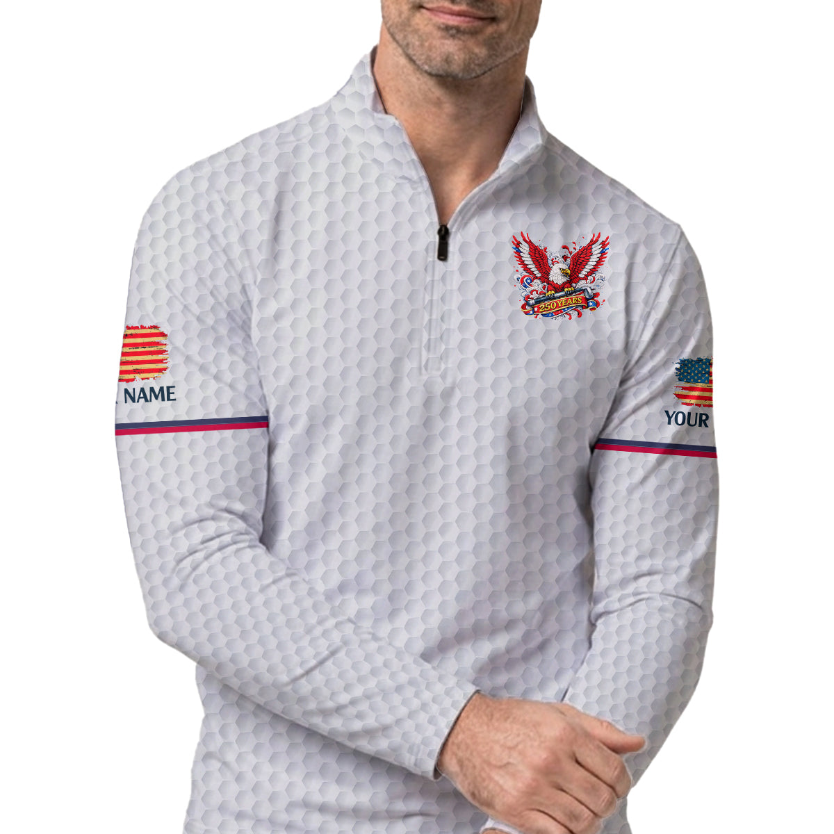 Personalized Eagle 250 Years Golf Polo, Patriotic USA Golf Shirt Men, Unique Golf Gift Dad