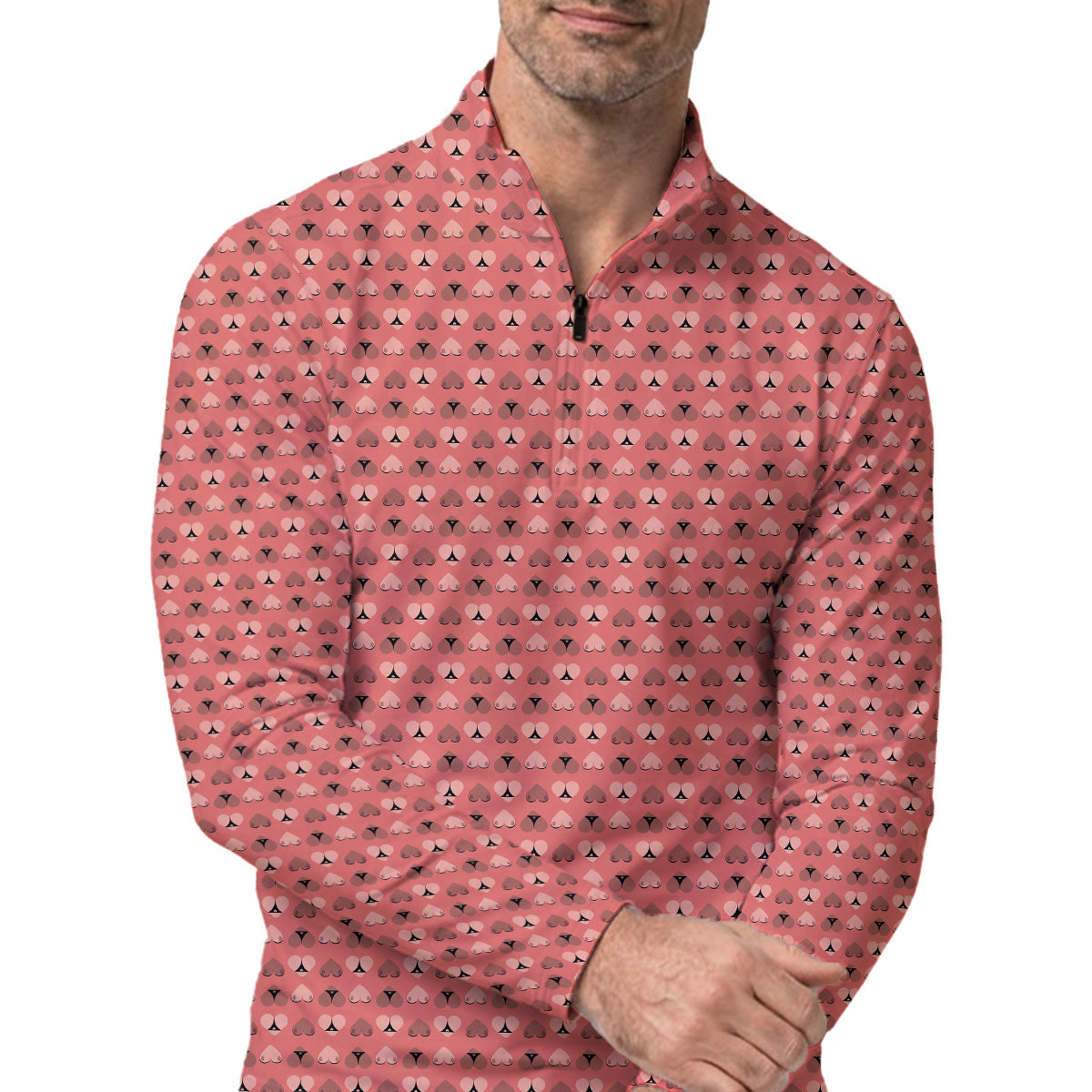 Golf Polo Shirt for Men, Funny Heart Pattern, Unique Golf Gift