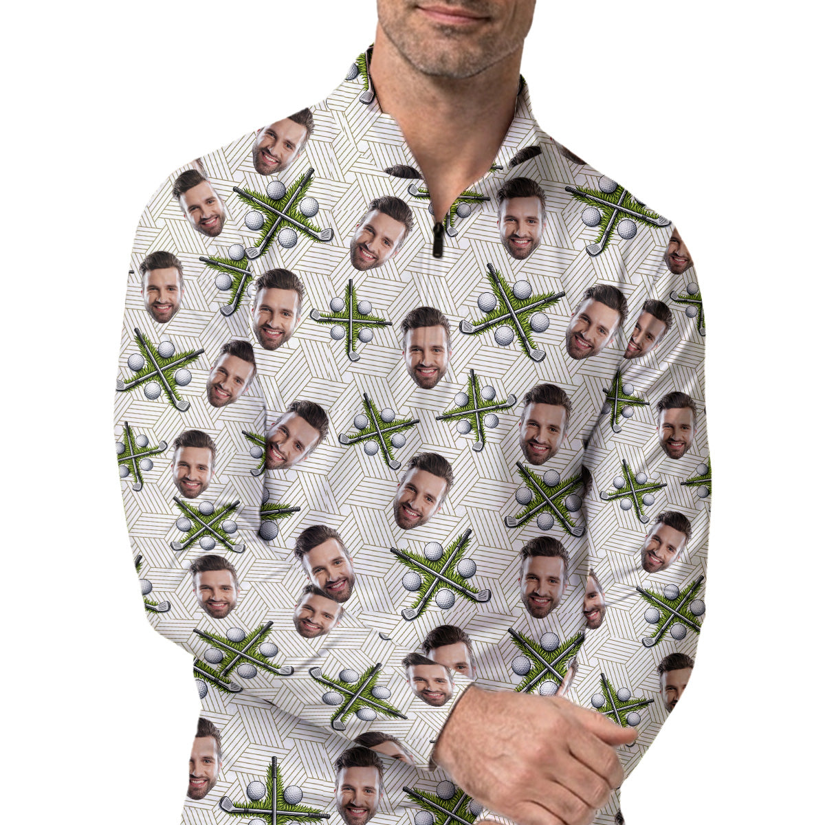 Personalized Photo Golf Shirt with Golf Cart Pattern, Golf Polo Shirt, Unique Golf Gift for Dad