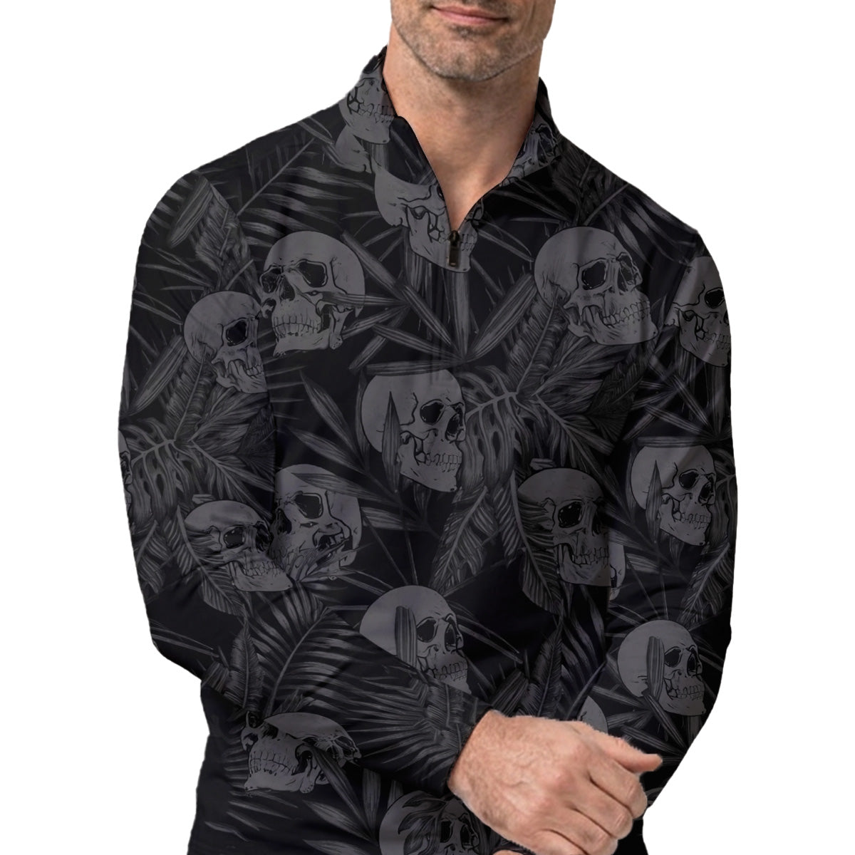 Golf Polo Shirt for Men, Skull Pattern All Over Print, Unique Golf Gift