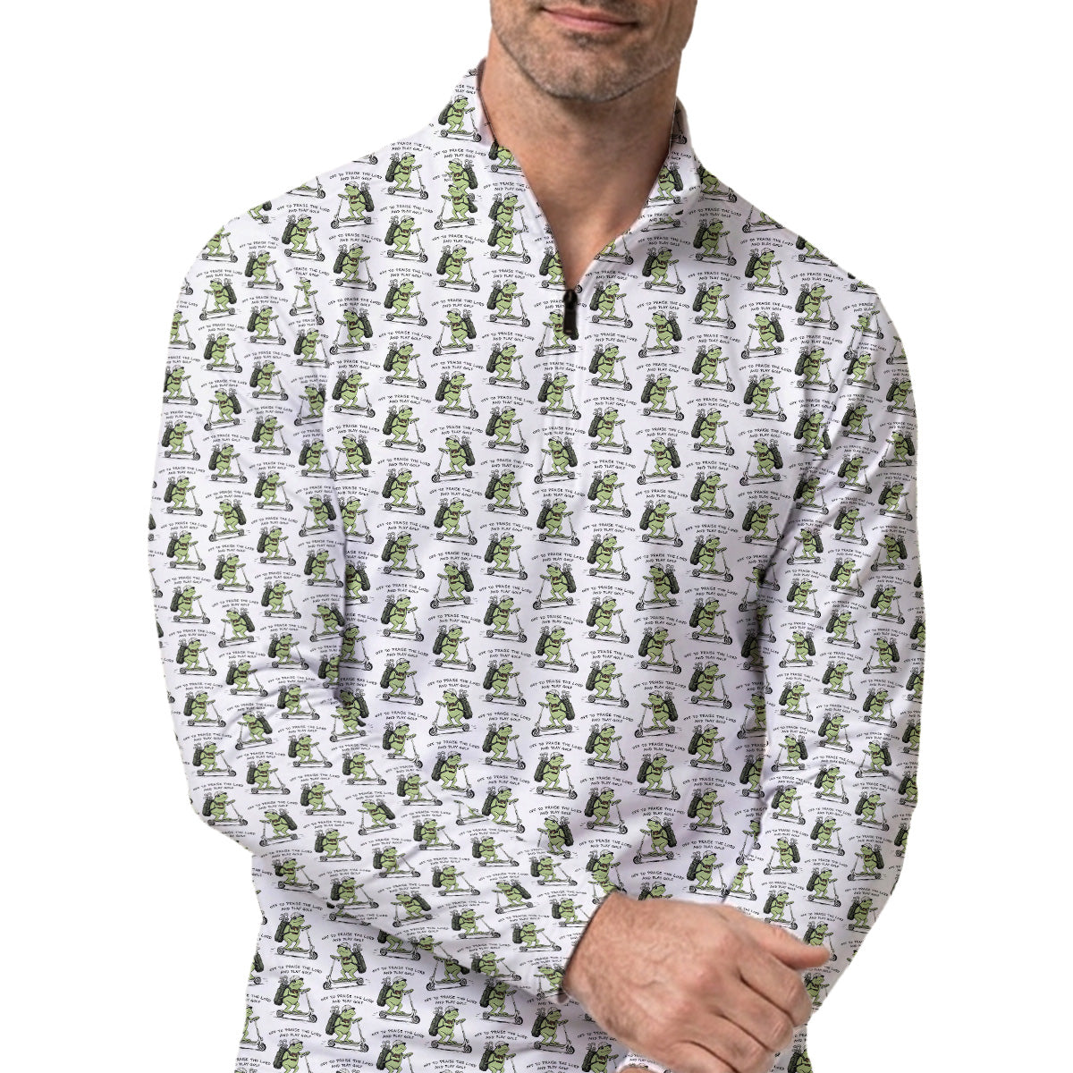 Golf Polo Shirt for Men, Funny Frog Golf Cartoon Pattern Shirt, Unique Golf Gift for Dad