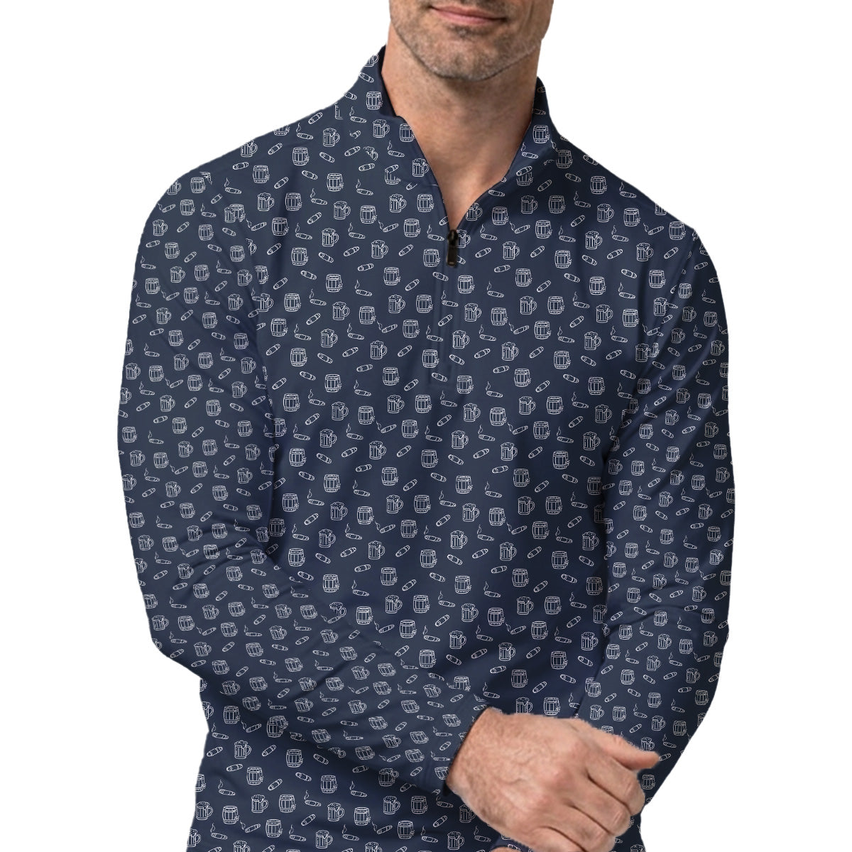 Golf Polo Shirt for Men, Beer Mug and Cigar Pattern Golf Shirt, Unique Golf Gift for Dad