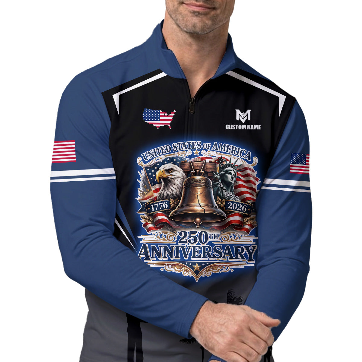 Personalized 250th Eagle Golf Polo, Custom Name Patriotic Design, Golf Gift Dad