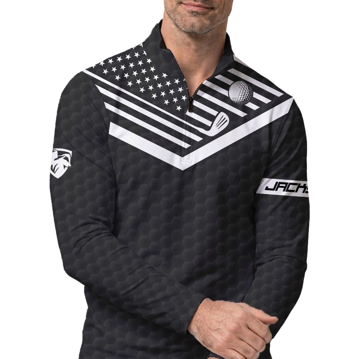 Personalized Golf Polo Shirt for Men, USA Flag Swing Quote, Funny Golf Gift