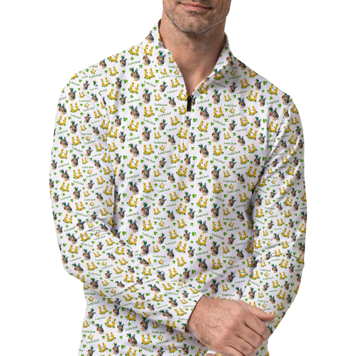 Golf Polo Shirt for Men, Lucky Duck Golf Pattern Shirt, Unique Golf Gift for Dad