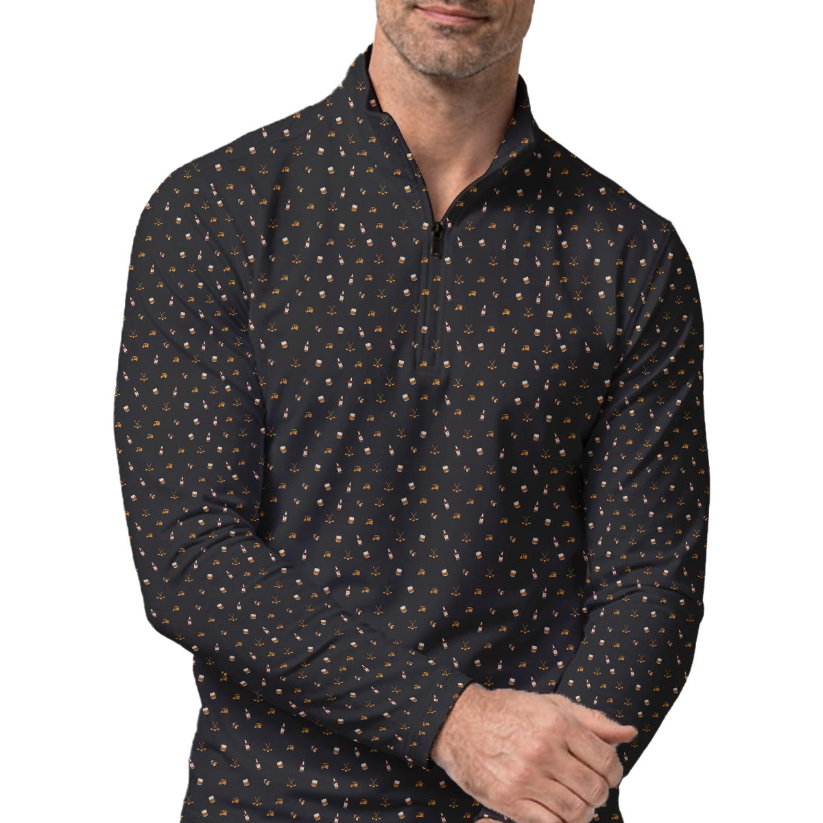 Golf Polo Shirt for Men, Whiskey Golf Pattern, Unique Gift for Dad