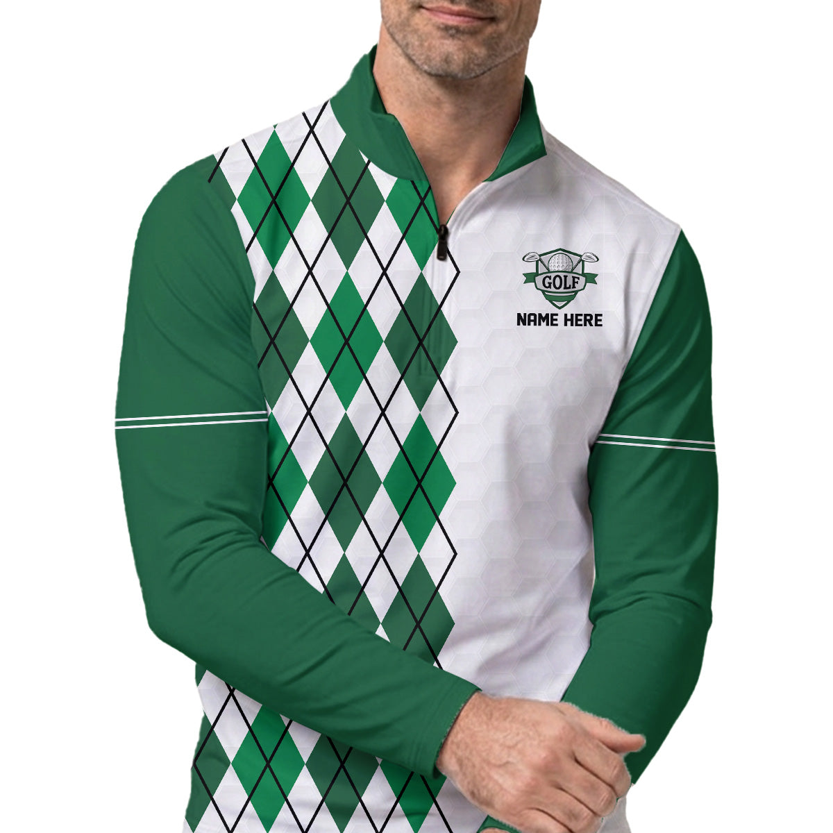 Personalized Golf Polo Shirt for Men, Argyle Pattern, Unique Golf Gift