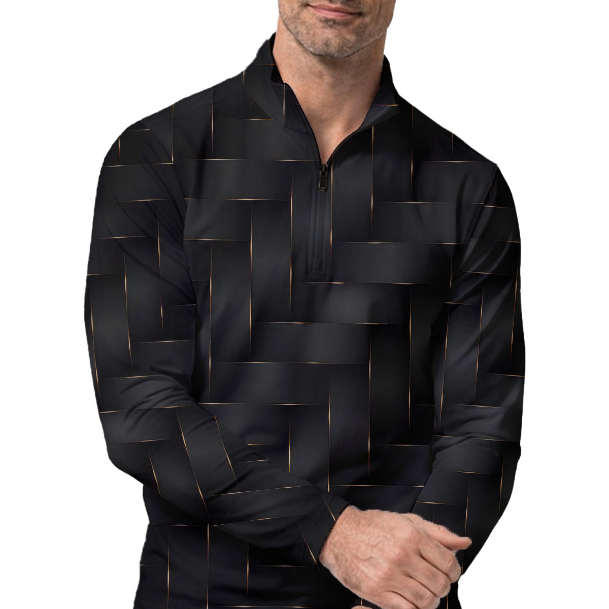 Golf Polo Shirt for Men, Woven Line Pattern, Modern Performance Top