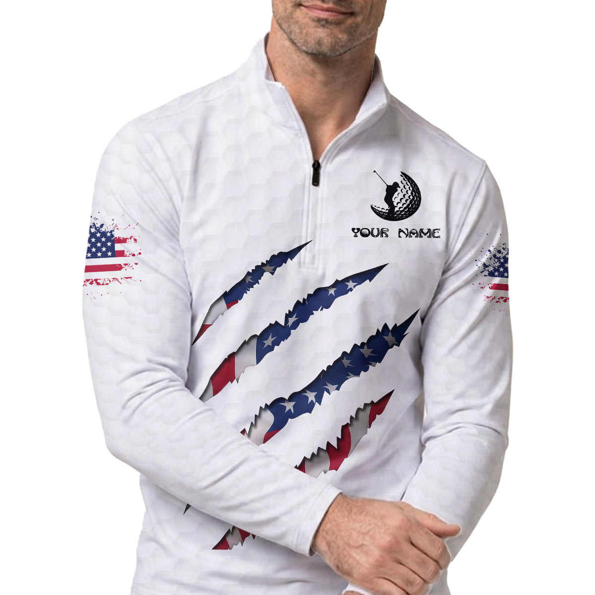 Personalized Golf Polo Shirt for Men, Custom Name USA Claw Pattern, Unique Golf Gift