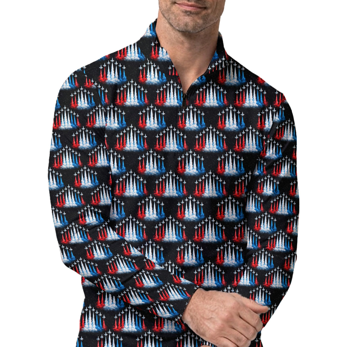 Patriotic Golf Polo Shirt USA Jet Print Breathable Performance Men
