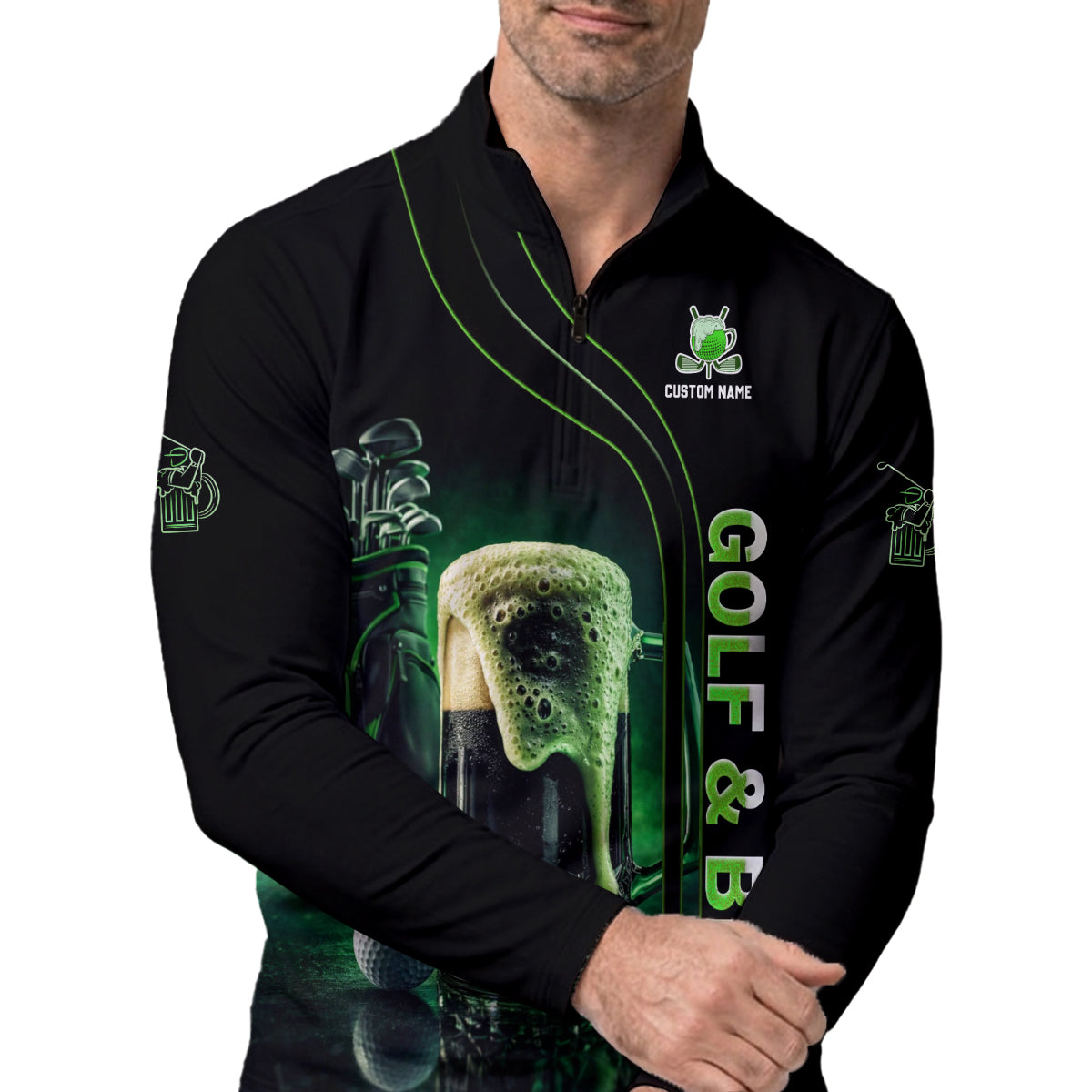 Men Golf Polo Funny Golf Beer Custom Name Breathable Performance Shirt