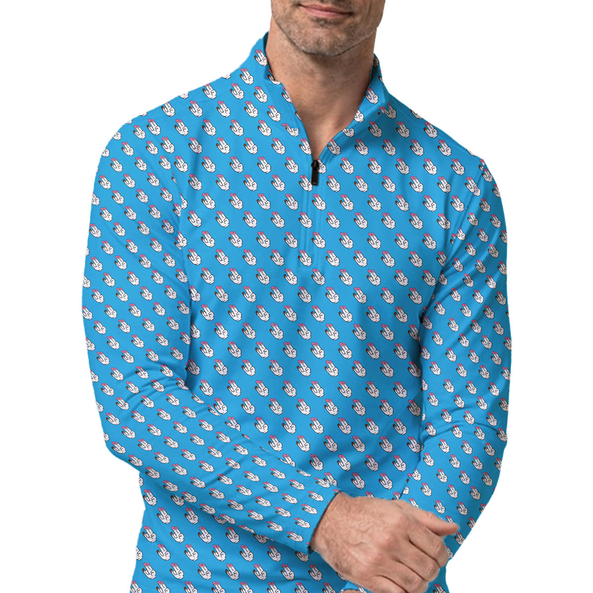 Golf Polo Shirt for Men, Funny Hand Gesture Pattern, Unique Golf Gift