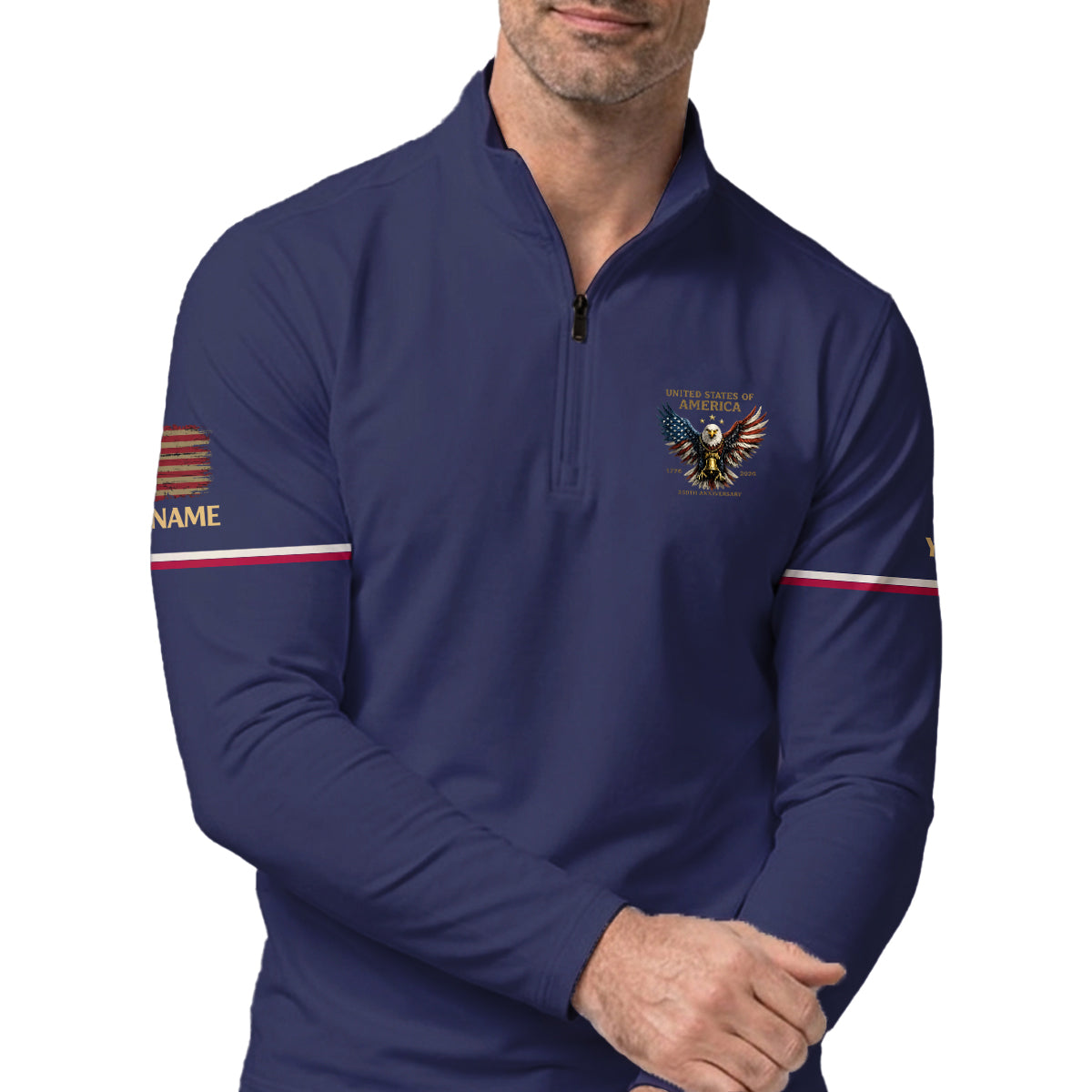 Personalized Patriotic USA Eagle 250 Golf Polo Custom Name Performance Shirt
