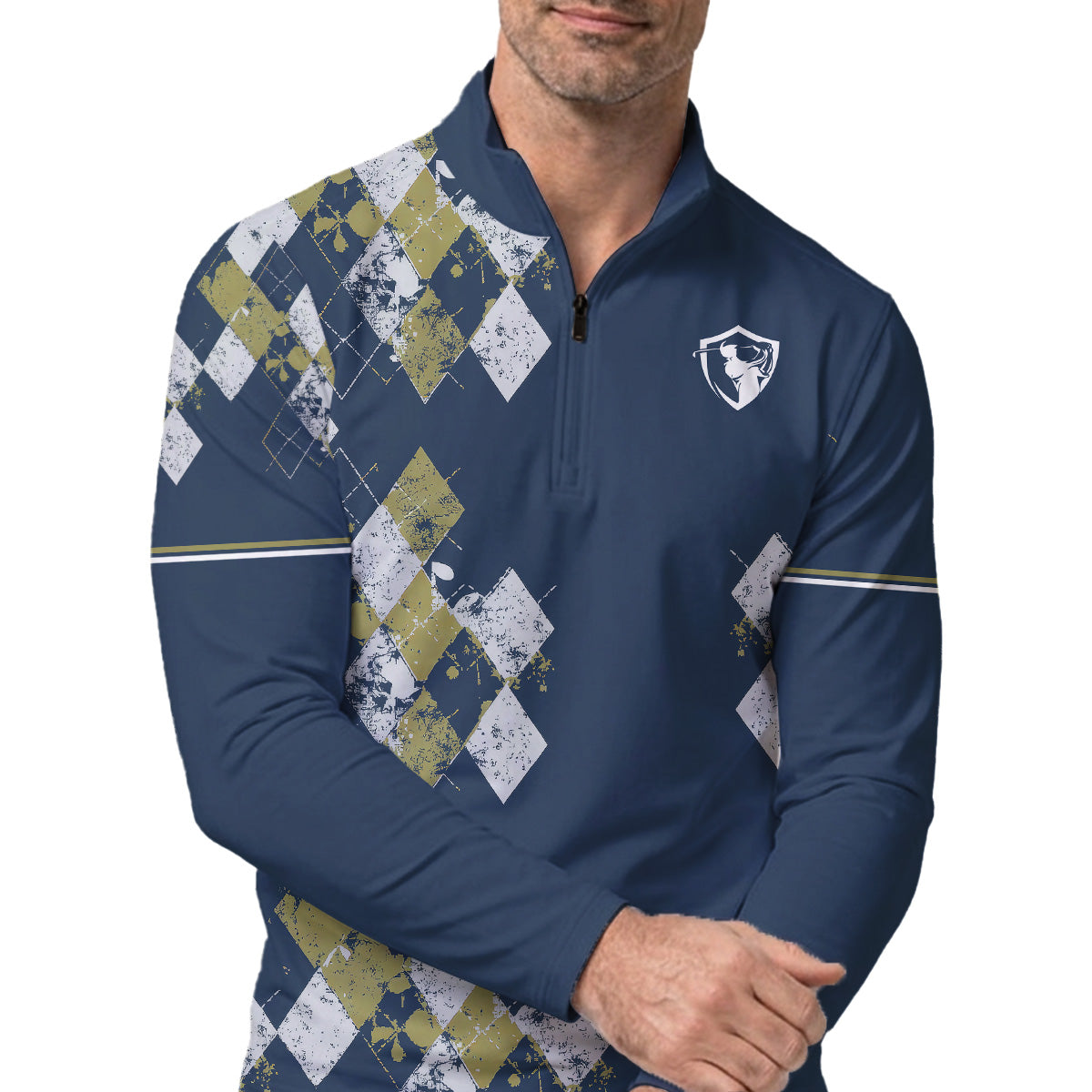 Golf Polo Shirt for Men, Argyle Pattern AOP Design, Unique Golf Gift