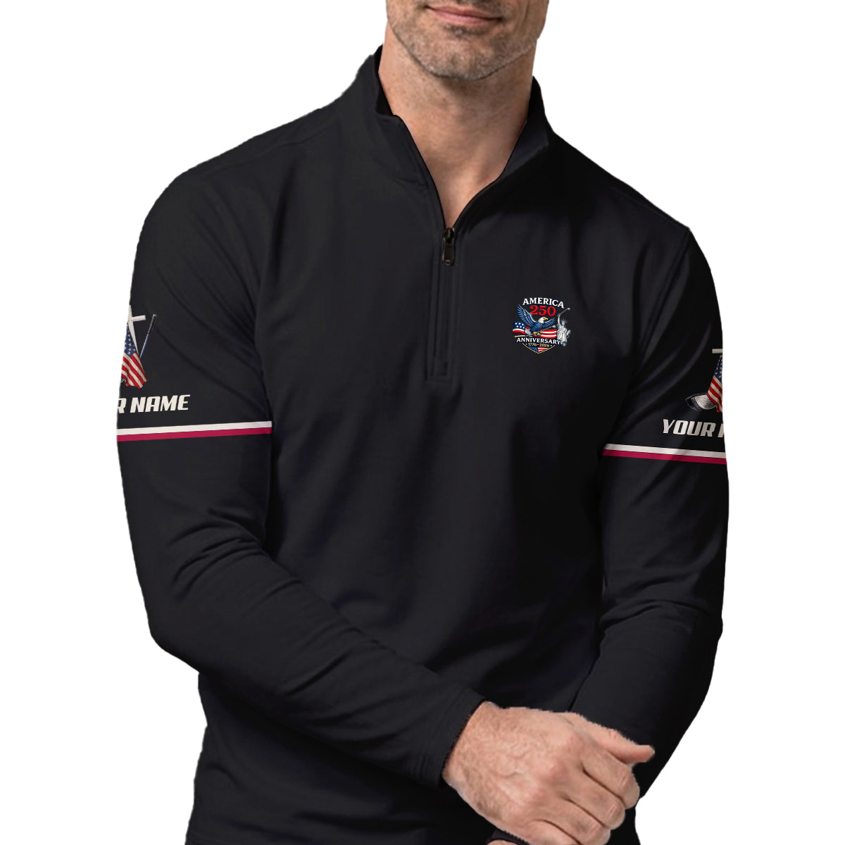 Men Golf Polo America 250 Anniversary Custom Name Patriotic Shirt
