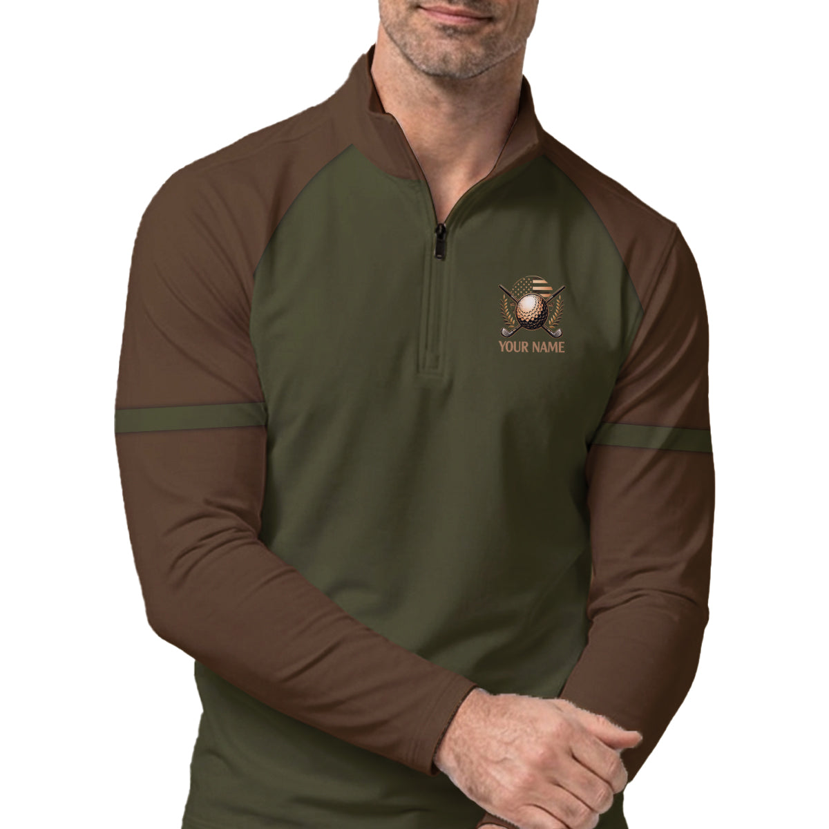 Custom Name Golf Polo USA Flag Crest Performance Shirt