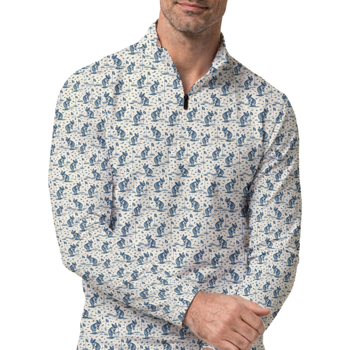 Golf Polo Shirt for Men, French Bulldog Golf Pattern Shirt, Unique Golf Gift for Dad