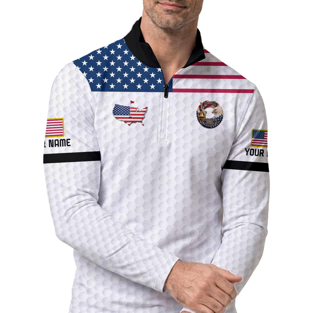 Custom USA Flag Golf Polo Shirt Golf Ball Texture Patriotic Performance