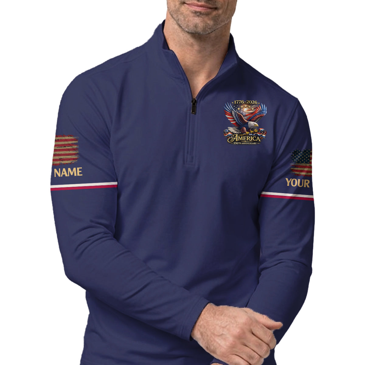 Personalized Golf Polo Shirt for Men, USA Eagle 250th Anniversary, Custom Name Patriotic Golf Gift