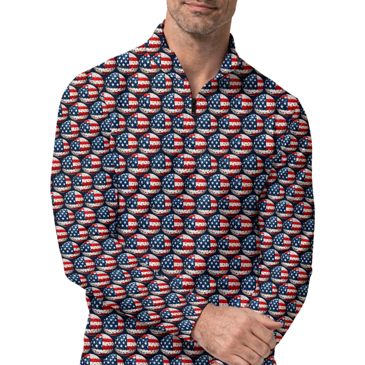 USA Flag Golf Ball Print Polo Shirt Patriotic Performance Golf Shirt