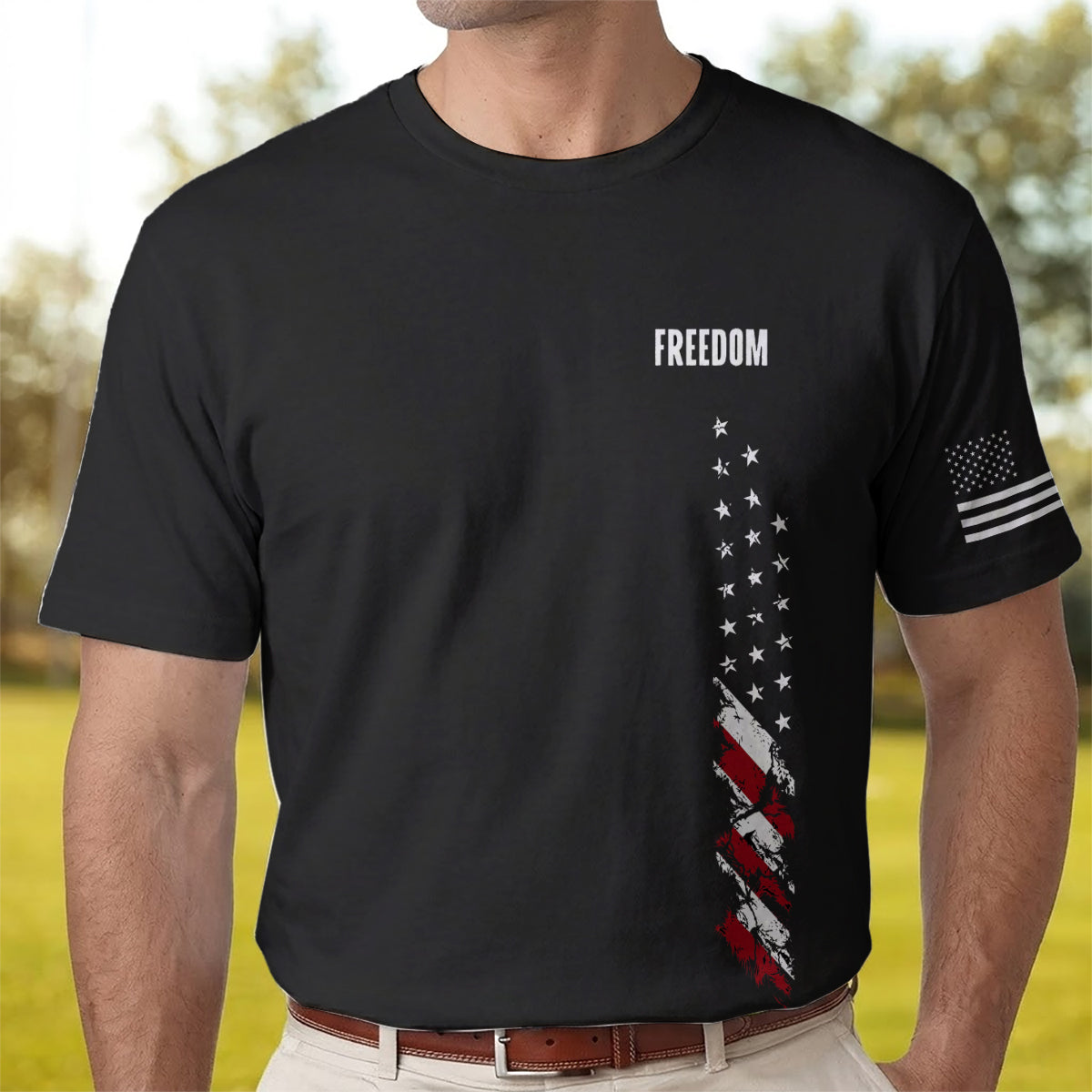 Golf Polo Shirt for Men, Freedom USA Flag Graphic, Patriotic Golf Gift