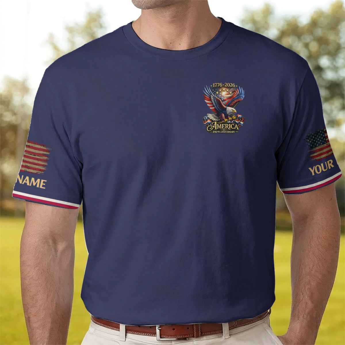 Personalized Golf Polo Shirt for Men, USA Eagle 250th Anniversary, Custom Name Patriotic Golf Gift
