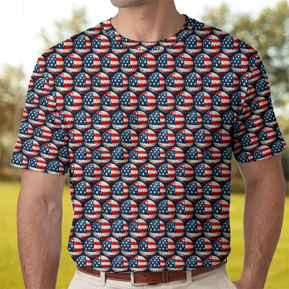 USA Flag Golf Ball Print Polo Shirt Patriotic Performance Golf Shirt